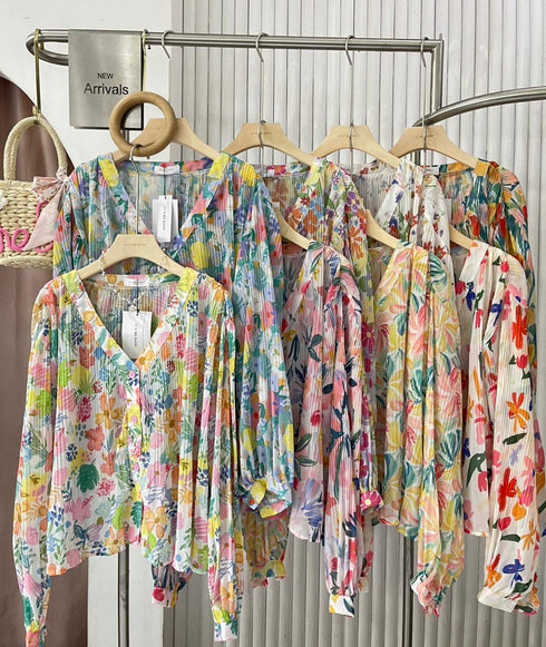 Summer Floral Print Loose V-Neck Tops